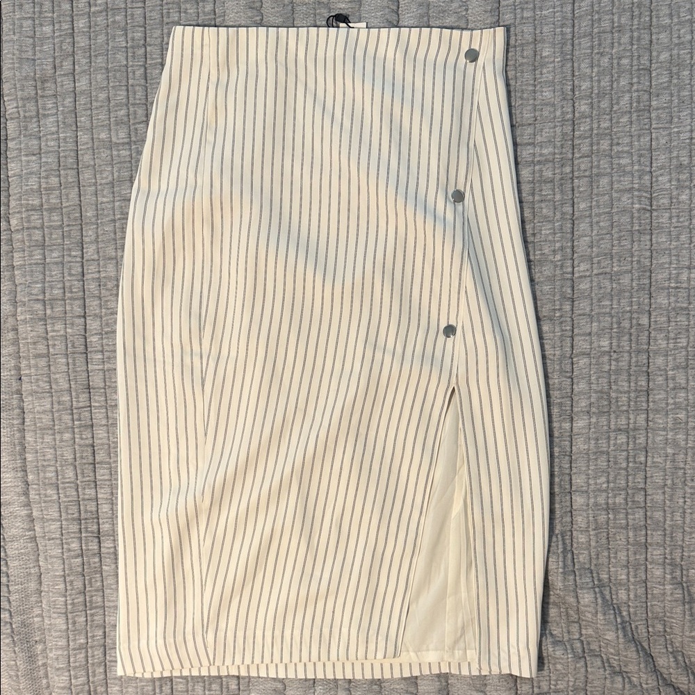 Express Cream and Black Striped Pencil Skirt